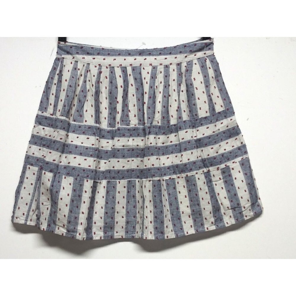 Olive+Oak mini skirt flare pleated dotted Sz S ivory gray cotton pretty EUC